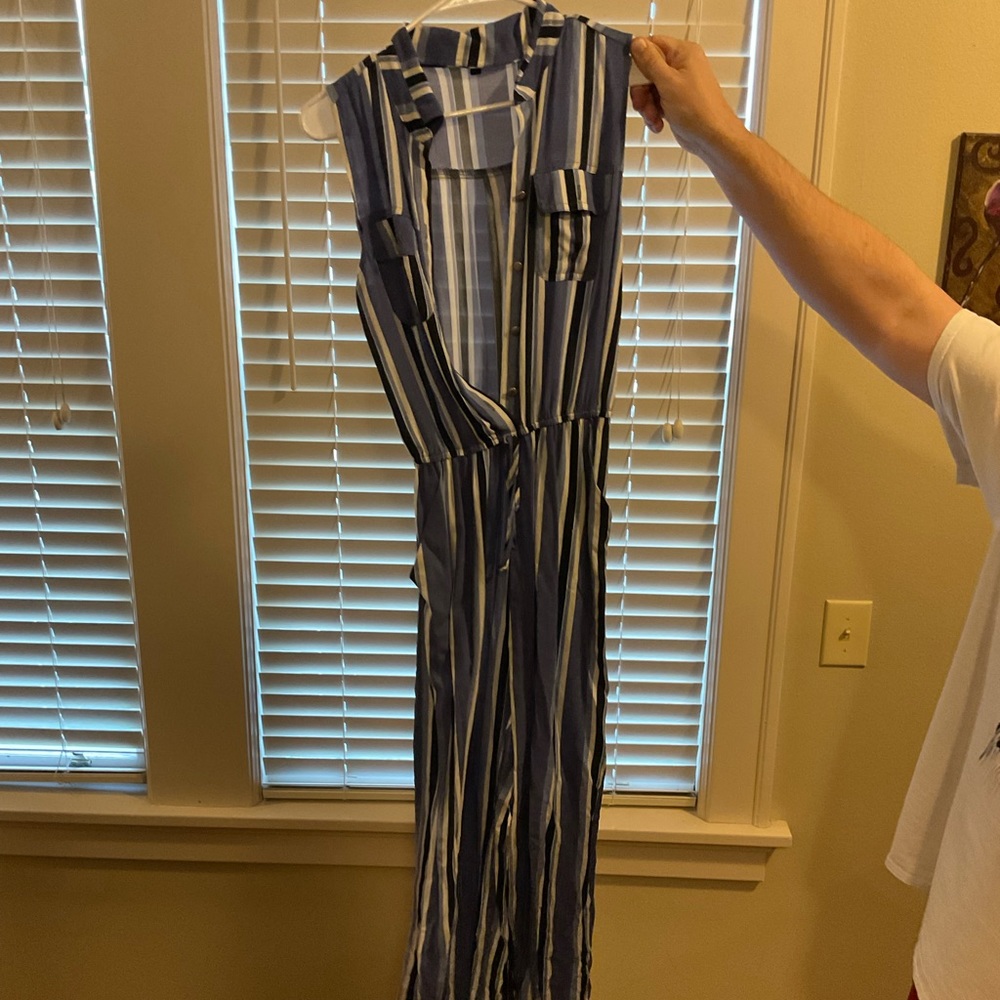 Bebop, Full length romper, Blue & white Stripes, Size: Adult Small